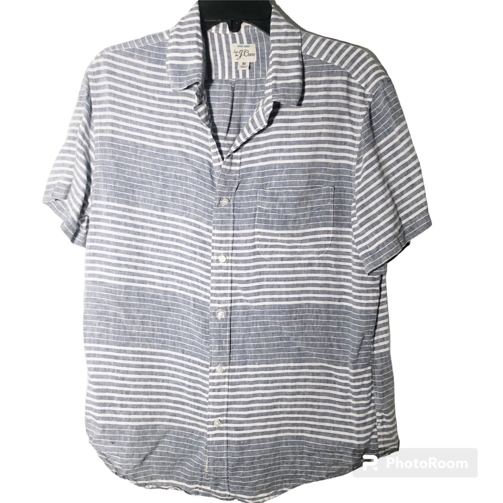 J Crew blue & white stripe Baird McNutt Irish linen short sleeve shirt M…